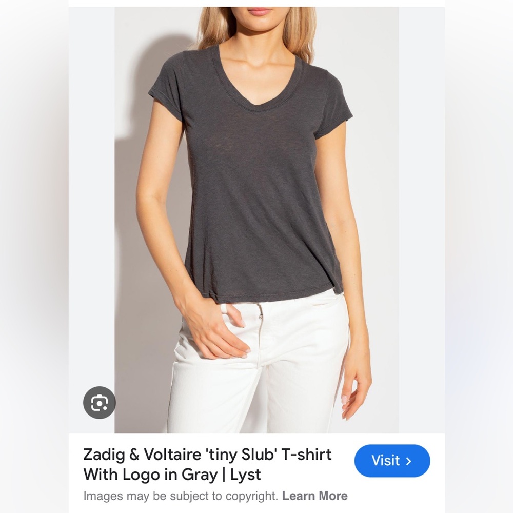 NWT-Zadig&Voltaire Tiny Slub Overdyed Perm Tshirt-gray XS glitter logo on back